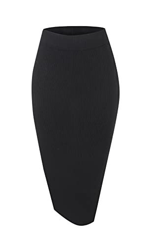 Women's Elastic Waist Knitted Split Tube Pencil Midi Skirt