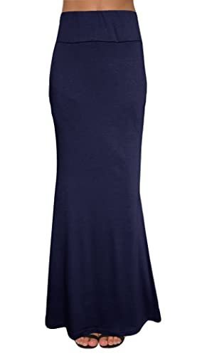 Women's Fold Over High Waisted Floor Length Maxi Flare Skirt with Pockets