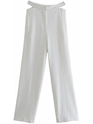 White Cut Out Wide Leg Pants Women High Waist Office Wear Woman Pants Summer Fashion Streetwear Trousers (Size : Medium)