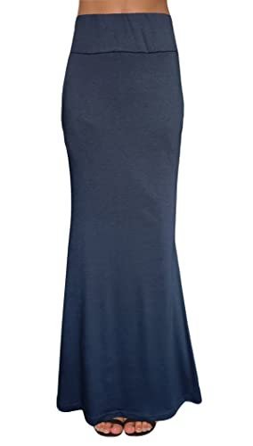 Women's Fold Over High Waisted Floor Length Maxi Flare Skirt with Pockets