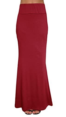 Women's Fold Over High Waisted Floor Length Maxi Flare Skirt with Pockets