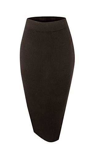 Women's Elastic Waist Knitted Split Tube Pencil Midi Skirt