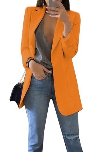 Women's Business Casual Outfits Open Front Long Sleeve Lapel Fashion Lightweight Solid Color Blazers with Pockets