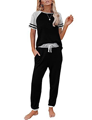 Lounge Sets For Women Two Piece Outfits Loungewear Short Sleeve Crewneck Jogger Pajama Set and Sweatpants Tracksuit