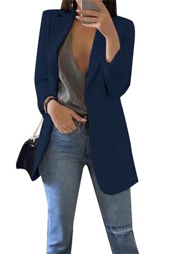 Women's Business Casual Outfits Open Front Long Sleeve Lapel Fashion Lightweight Solid Color Blazers with Pockets