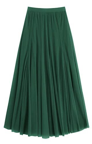 Women's Tulle Skirt Elastic High Waist Layered Pleated Mesh Flowy A-line Midi Skirt