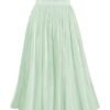 Women High Elastic Waist Pleated Midi Long Skirt Swing A-line Skirts