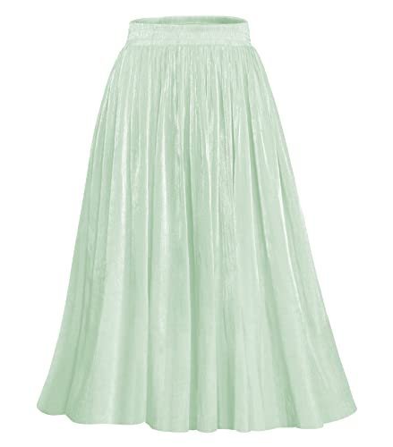 Women High Elastic Waist Pleated Midi Long Skirt Swing A-line Skirts