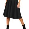 Women's Basic Elastic Waist A-line Solid Flared Midi Skirt