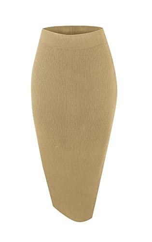 Women's Elastic Waist Knitted Split Tube Pencil Midi Skirt