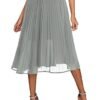 Women's Elastic High Wasit Pleated Skirt Woven Casual Midi Swing Skirt