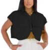 2024 Women's Summer Cute Button Down Shirts Crop Tops Fashion Lapel Cap Sleeves Blouse Trendy Streetwear