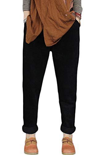 Women's Casual Corduroy Pants Comfy Pull on Elastic Waist Trousers Drawstring Cotton Pants