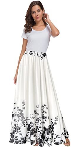 Women Floral Long Skirts Chiffon Summer Beach High Waisted Maxi Skirts