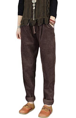 Women's Casual Corduroy Pants Comfy Pull on Elastic Waist Trousers Drawstring Cotton Pants