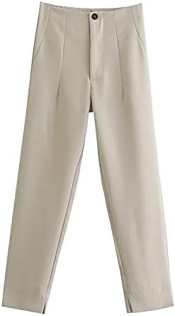 Pants for Women High Waist Trousers Office Formal Ladies Workwear Solid Skinny Pantsuit Casual Khaki Fashion Slim (Color : Beige, Size : Medium)