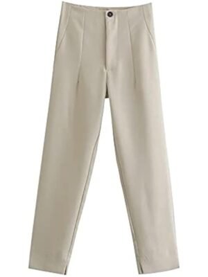 Pants for Women High Waist Trousers Office Formal Ladies Workwear Solid Skinny Pantsuit Casual Khaki Fashion Slim (Color : Beige, Size : Medium)