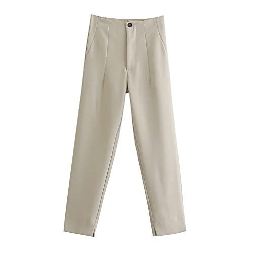 Pants for Women High Waist Trousers Office Formal Ladies Workwear Solid Skinny Pantsuit Casual Khaki Fashion Slim (Color : Beige, Size : Medium)
