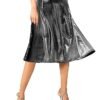 Women's Casual Ruched Stretchy High Waist A-Line Skirt Pleated Flared Midi Skirt