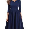 Women's Vintage Pleated Flared Swing A-Line Casual Party Work Dresses