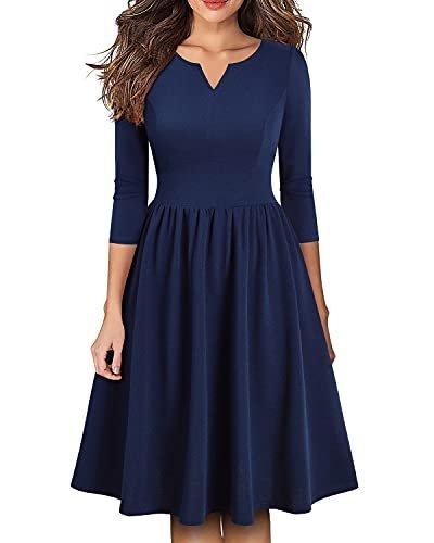 Women's Vintage Pleated Flared Swing A-Line Casual Party Work Dresses