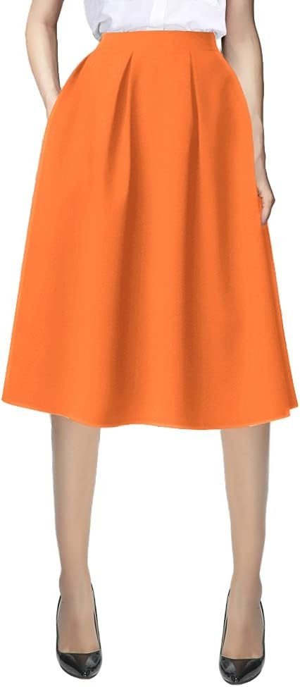 Women's Flared A line Pocket Skirt High Waist Pleated Midi Skirt
