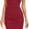 Womens Crew Neck Sleeveless Ruched Bodycon Sheath Work Cocktail Party Pencil Dresses