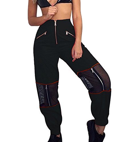 Women Mesh Stitching Jogger Pants Relax Fit Fashion Hiphop Dance Trouser