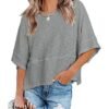 Womens Fashion T-Shirt CrewNeck 3/4 Sleeves Solid Color Loose Basic Pullover Tops Summer Casual Tees Blouses