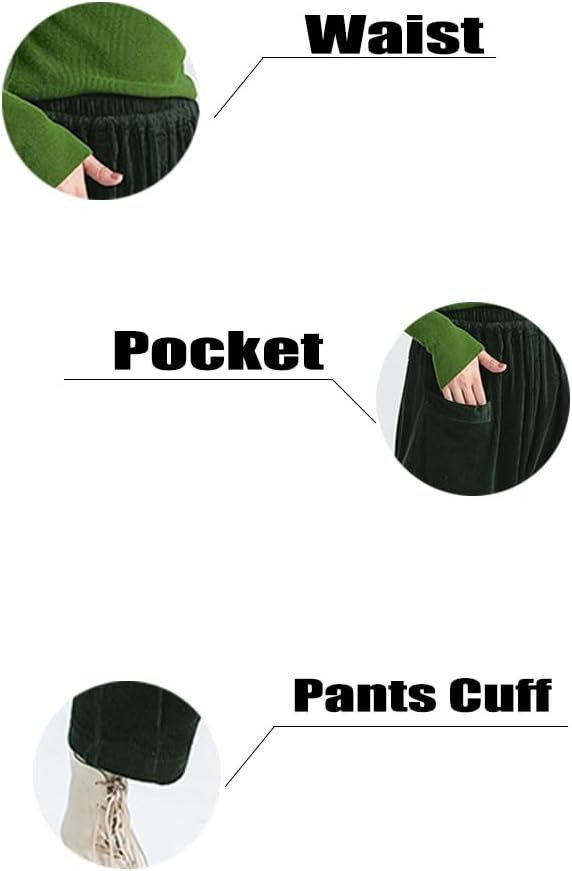 Women's Corduroy Baggy Pants Elastic Waist Loose Harem Pant Cotton Wide Leg Trousers with Pockets