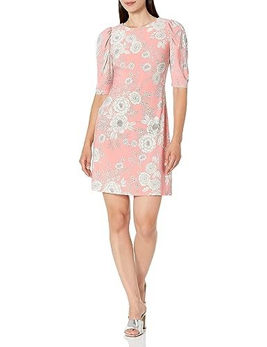 Women's Floral Jersey Short Puff Sleeve Dress