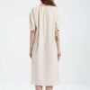 Women's Cotton Linen Dress Short Sleeve Midi Casual Tunic Dress with Pockets