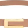 Womens Leather Belt Skinny Waist Belt for Dresses Jeans Pants with Gold Buckle