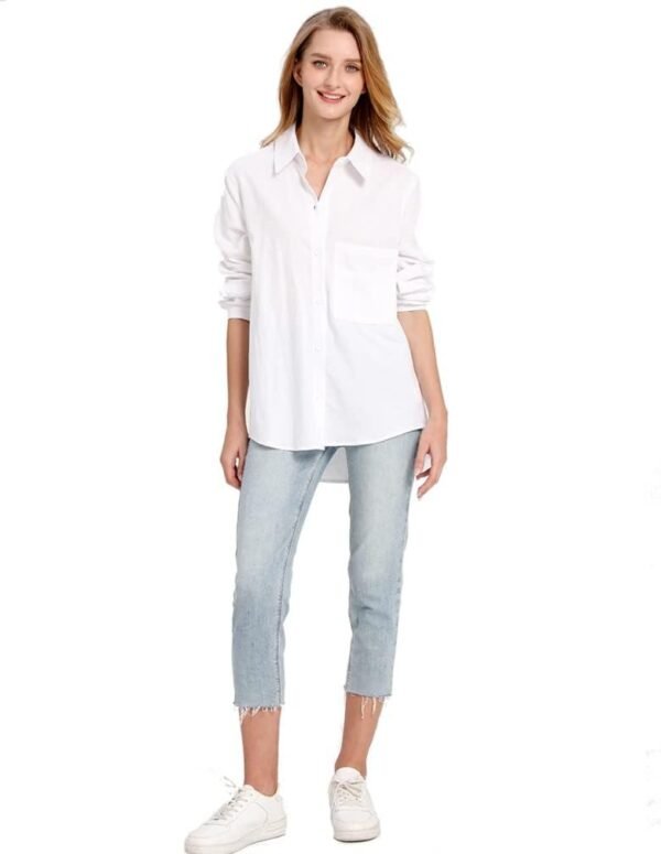 Women's Long Sleeve Shirts Button Down Blouse Cotton Tunic High Low Tops