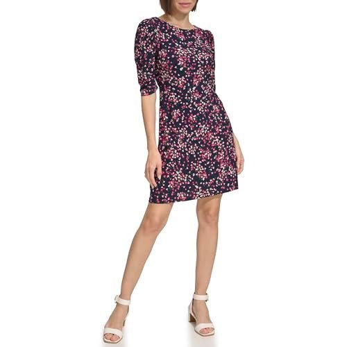 Women's Floral Jersey Short Puff Sleeve Dress
