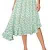 Women's Boho Floral High Waisted High Low Asymmetric Hem Midi Skirt