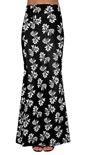 Women's Fold Over High Waisted Floor Length Maxi Flare Skirt with Pockets