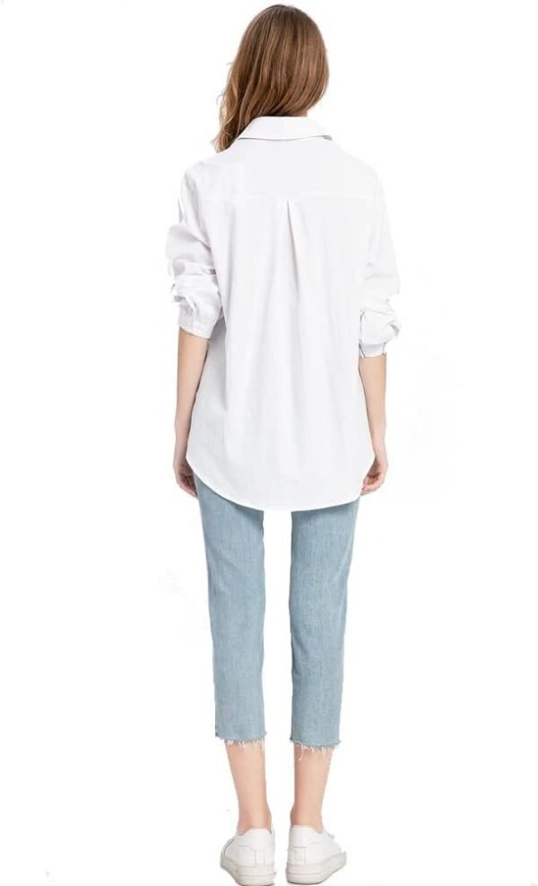 Women's Long Sleeve Shirts Button Down Blouse Cotton Tunic High Low Tops