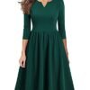Women's Vintage Pleated Flared Swing A-Line Casual Party Work Dresses