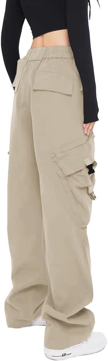 Women Baggy Adjustable Waist Women's Pants with Pockets Wide Leg Womens Trousers Comfy Fashion Techwear