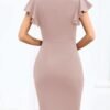 Women's Ruffle Sleeve V Neck Bodycon Faux Wrap Cocktail Party Dresses Side Ruched Wedding Guest Formal Short Dress