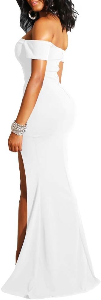 Women's Off Shoulder High Split Long Formal Party Dress Evening Gown