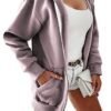 Women Casual Full Zip Up Plush Hoodie Comfy Loose Solid Sweatshirt Long Sleeve Jacket with Pockets