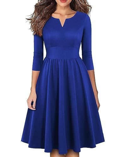 Women's Vintage Pleated Flared Swing A-Line Casual Party Work Dresses