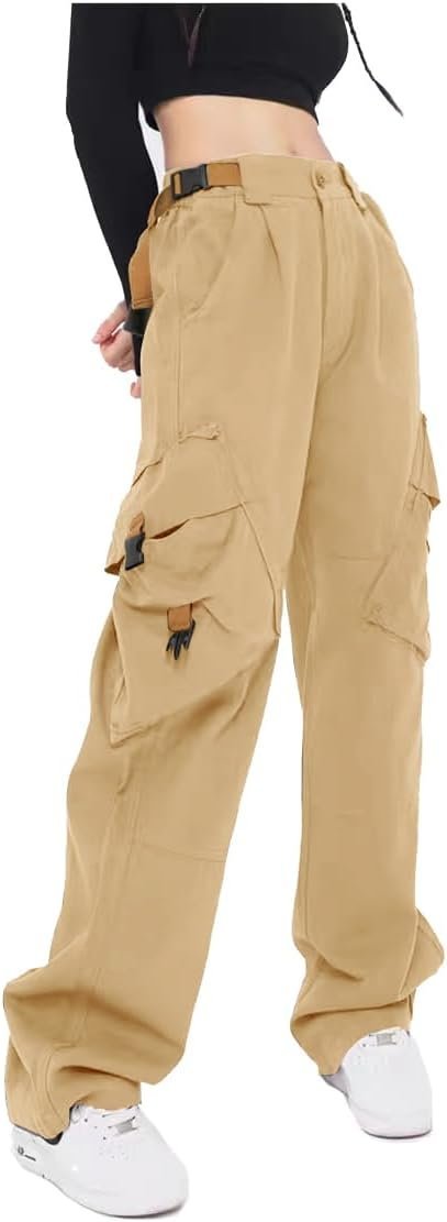 Women Baggy Adjustable Waist Women's Pants with Pockets Wide Leg Womens Trousers Comfy Fashion Techwear