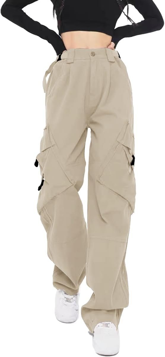 Women Baggy Adjustable Waist Women's Pants with Pockets Wide Leg Womens Trousers Comfy Fashion Techwear