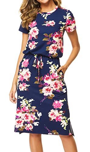 Womens Hide Belly Mid Length Work Casual Dress with Pockets