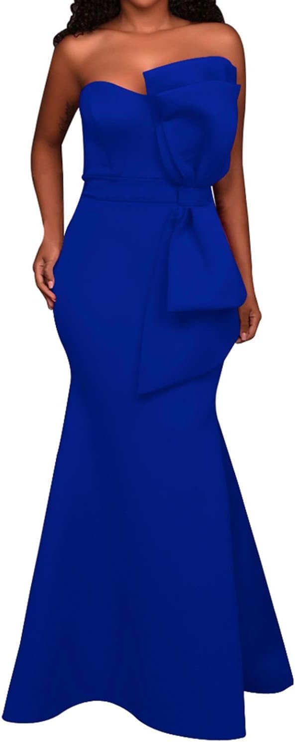 Women's Sexy Off The Shoulder Oversized Bow Applique Evening Gown Party Maxi Dress