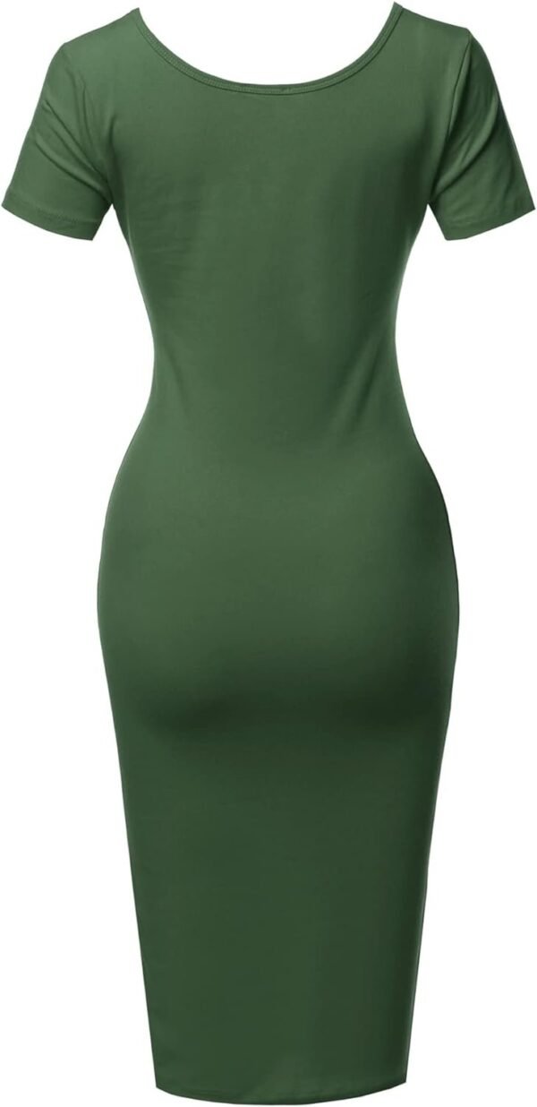 Women's Solid Fitted Classic Short Sleeve Premium Cotton Midi Dress