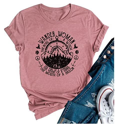Women Mountain Camping T-Shirt Summer Camping Hiking Vacation Shirts Teen Girls Funny Forest Camper Tees Tops